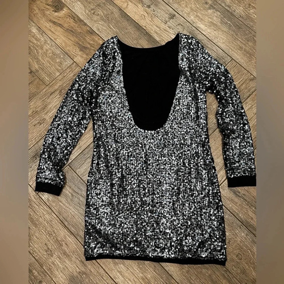 Free People Black Sequin Dress long sleeve backless medium - Picture 4 of 8